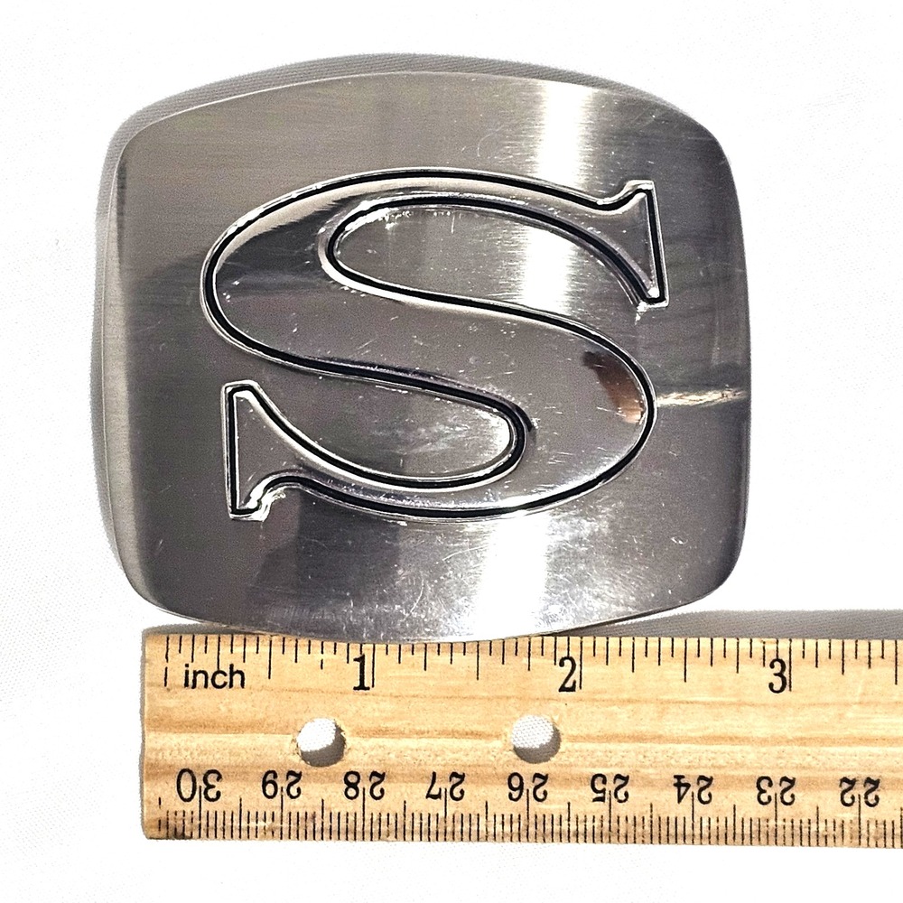 Initial "S" Belt Buckle Alphabet Monogram Chrome Metal Western Letter. - Picture 3 of 5